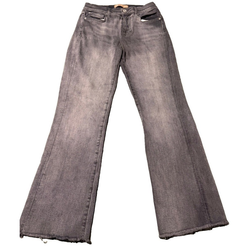 7 For All Mankind Women's 27 High Waist Slim Kick Crop Jeans Gray Raw Hem